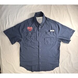 Columbia‎ Tamiami SMU Mustangs Button Down Short Sleeve Navy Shirt Men's Medium